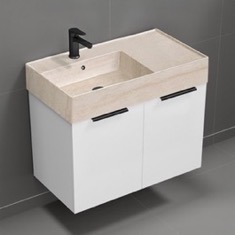Floating Bathroom Vanity, Modern, 32 inch, Travertine Style Sink